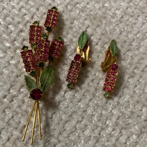 Elegant Gold and Pink Floral Jewelry Set